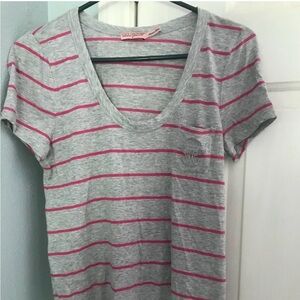 Juicy Couture Gray and Pink Striped Top